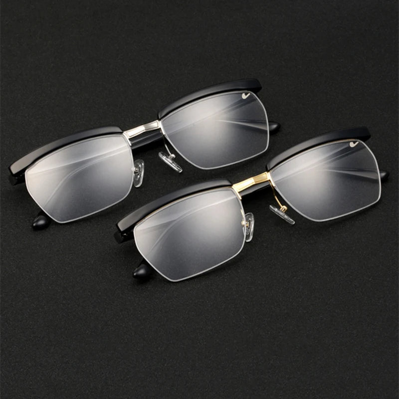 Stylish Black Acetate Semi-Rimmed Square Eyeglasses for Men - Trendy Brow Line Design TH001 | Perfect for Work, Reading & Fashion Accessories