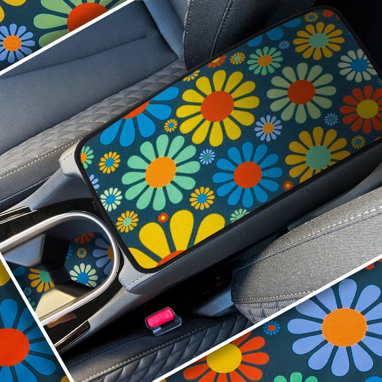 Hippie Flower Car Seat Covers 10-Piece Set - Universal Fit for Cars & Trucks - Boho Style for Women & Men