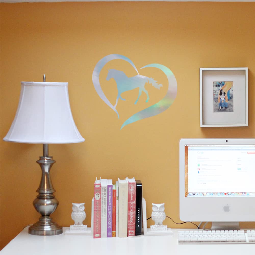 Holographic Horse Love & Heart Vinyl Decal Stickers (Set of 2) - Waterproof, Durable for Laptop, Phone, Helmet, Car Window, Mug | Perfect for DIY Home Decor, Gifts & Personalization