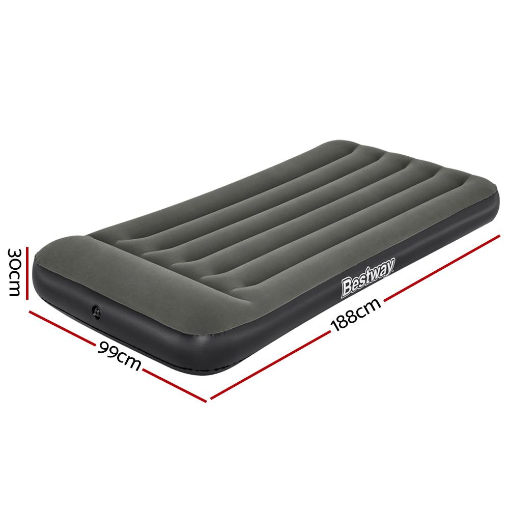 Bestway Single Air Mattress - 30cm Inflatable Bed with Built-in Pump, Grey - Perfect for Camping, Guest Beds & Home Use