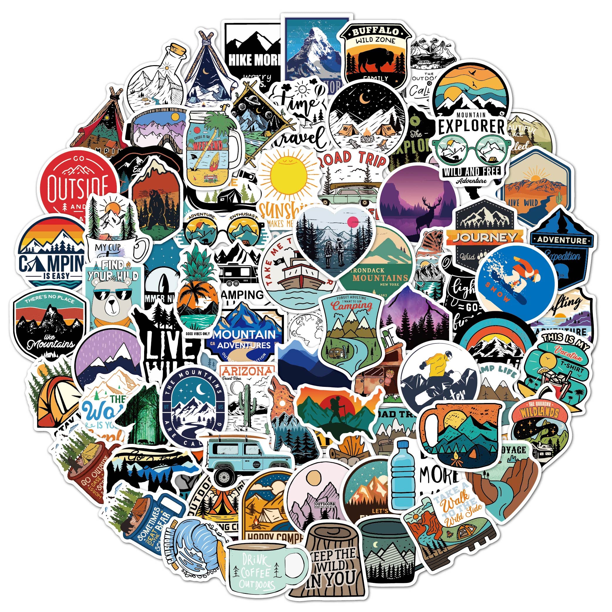 100PCS Waterproof Vinyl Stickers for Outdoor Hiking, Camping, Scrapbooking & Kids - Durable Adventure Stickers for Water Bottles, Laptops, Notebooks & Teaching Rewards | Perfect for DIY Crafts, Travel Gear & School Projects