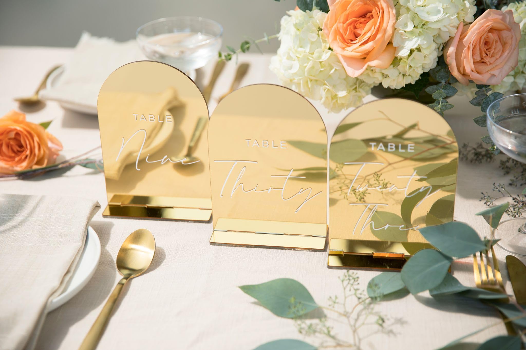 Gold Acrylic Wedding Table Numbers 1-10 - Double Sided Mirror for Reception & Engagement Parties