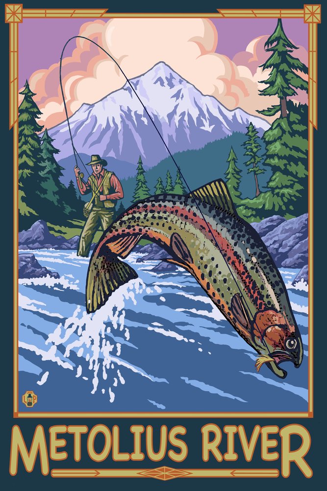 Lantern Press Metolius River Oregon Fisherman Wall Art Poster - 12x18 Inches Framed Canvas Print for Home & Office Decor - Perfect for Living Room, Bedroom, or Gift