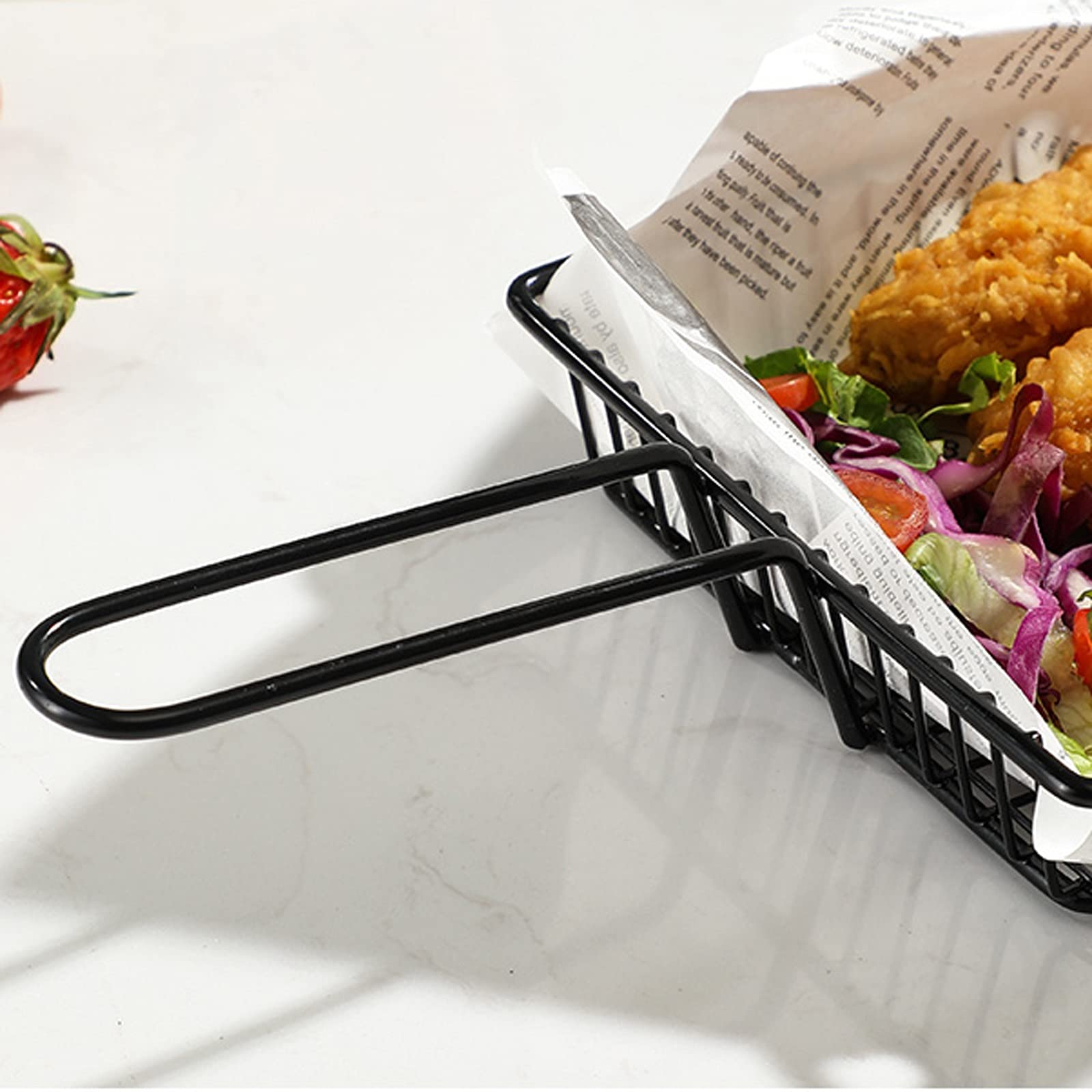 Stainless Steel Mini Square French Fry Basket with Black Handle - Multi-Purpose Fried Food Basket for Restaurants, Snack Bars & Home Kitchens - Perfect for French Fries, Onion Rings, Chicken Nuggets & More