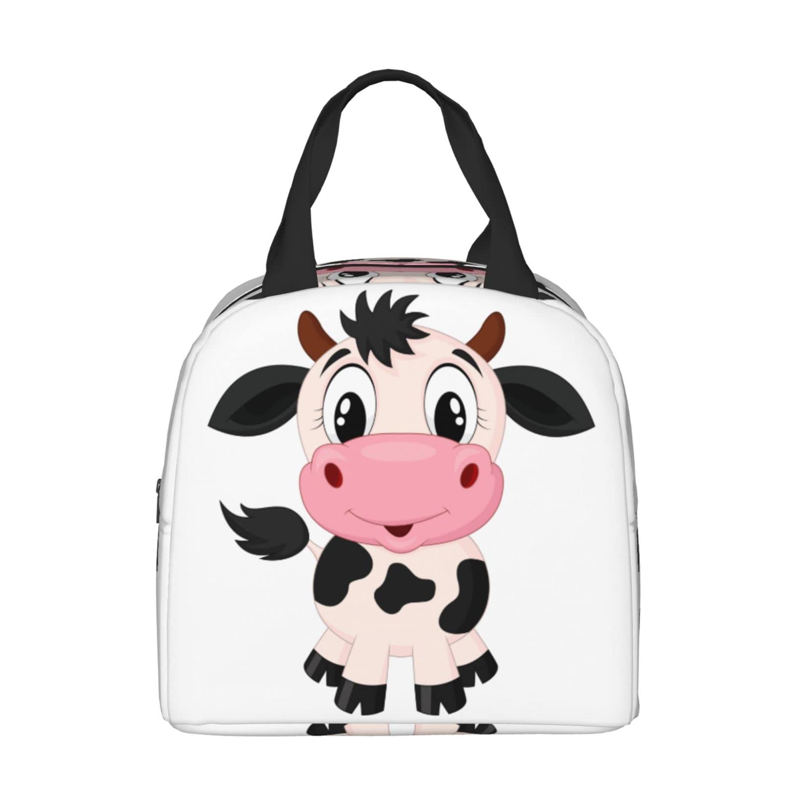 **Insulated Lunch Box with Cute Cartoon Milk Cow Design - Reusable Meal Bag for School, Work, Travel & Picnic - Food Container for Kids, Men & Women**