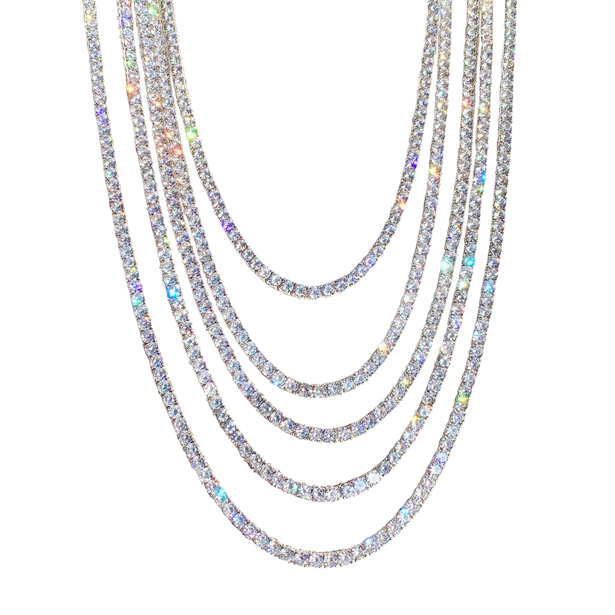 Moissanite Tennis Necklace 3mm-6.5mm | 925 Silver Plated with 14k White Gold | Handmade Jewelry for Women & Men | Anniversary & Birthday Gift | Perfect for Weddings, Parties & Special Occasions