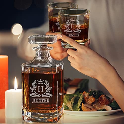 Personalized Custom Engraved Whiskey Decanter with Cavalier Design - Elegant Barware for Gifts, Weddings & Home Decor