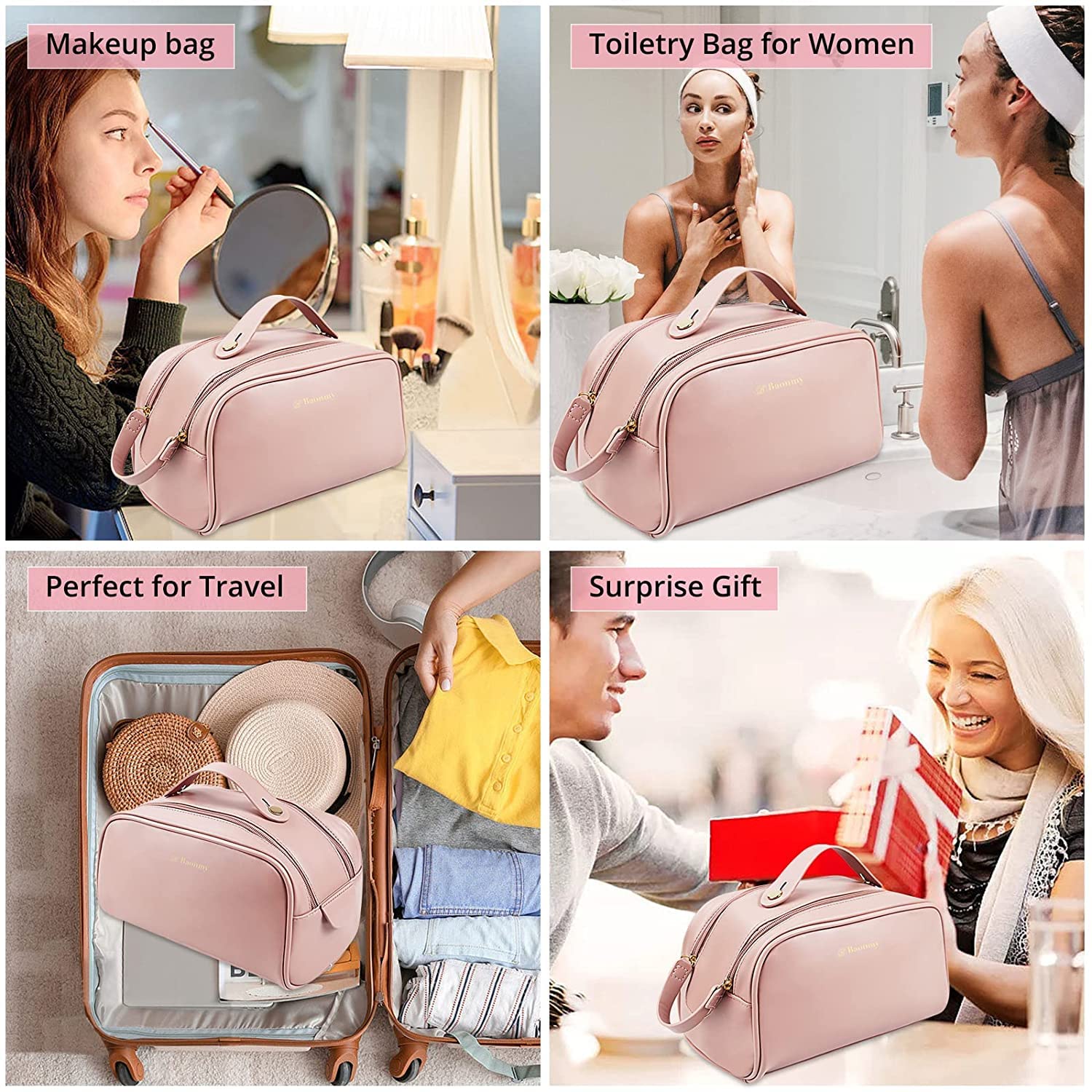 Deoxys Large Capacity Waterproof Leather Makeup Bag with Handle - Travel Cosmetic Organizer for Women & Girls - Perfect for Airplane Carry-on, Gym Essentials & Weekend Getaways
