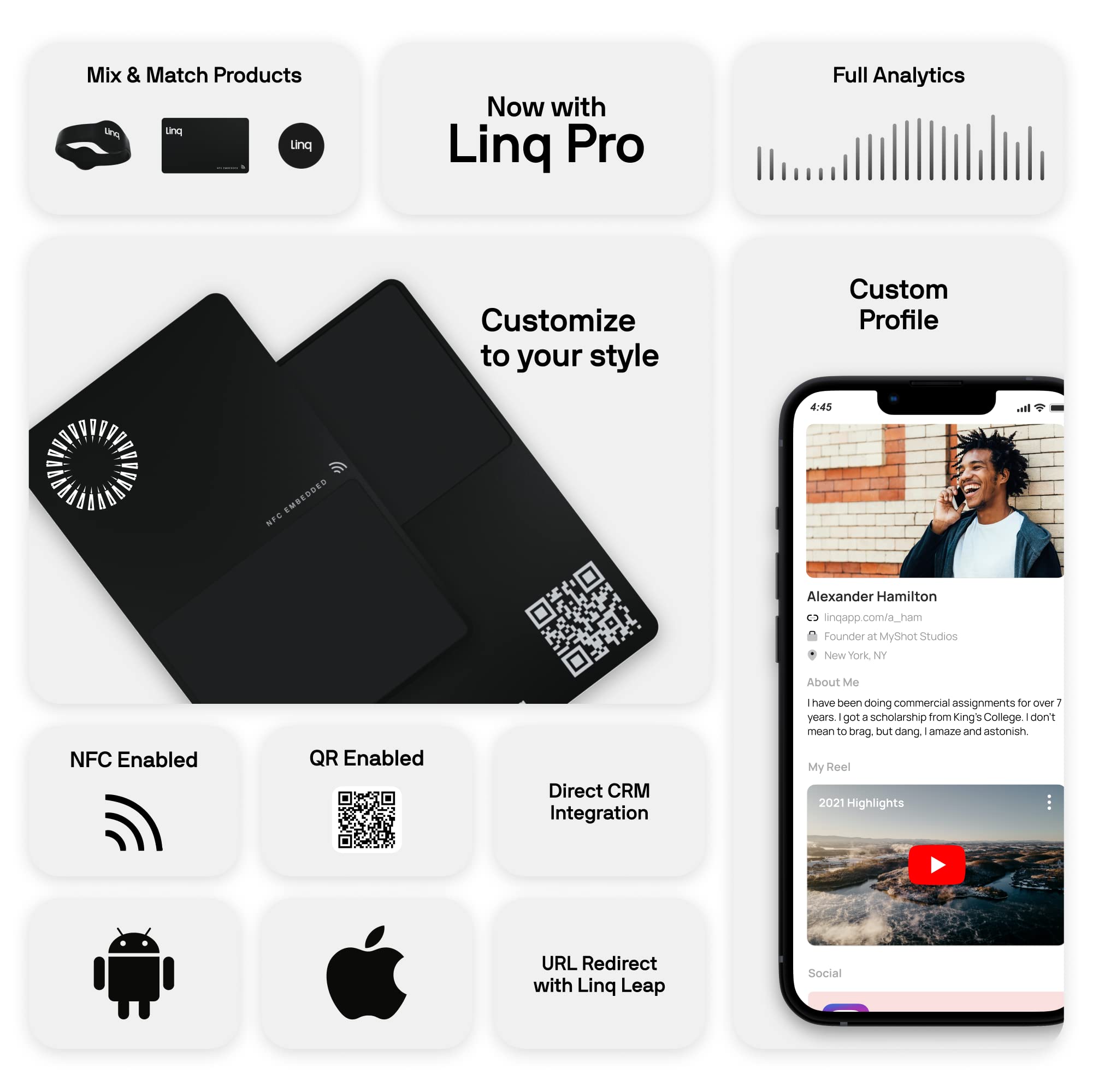 Linq Premium Stainless Steel Digital Business Card - Smart NFC Contact Sharing Card for Networking Professionals | Black Steel | Perfect for Conferences, Sales Meetings & Networking Events