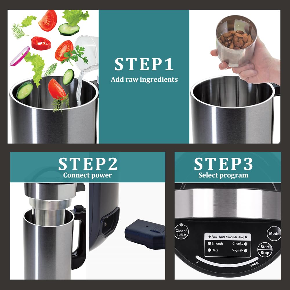 YUEWO Automatic Nut Milk Maker Machine - 7 Modes for Almond, Oat, Soy & Coconut Milk, Soups, Porridges & Smoothies (50oz) - Perfect for Vegan, Dairy-Free & Healthy Lifestyles at Home or Office