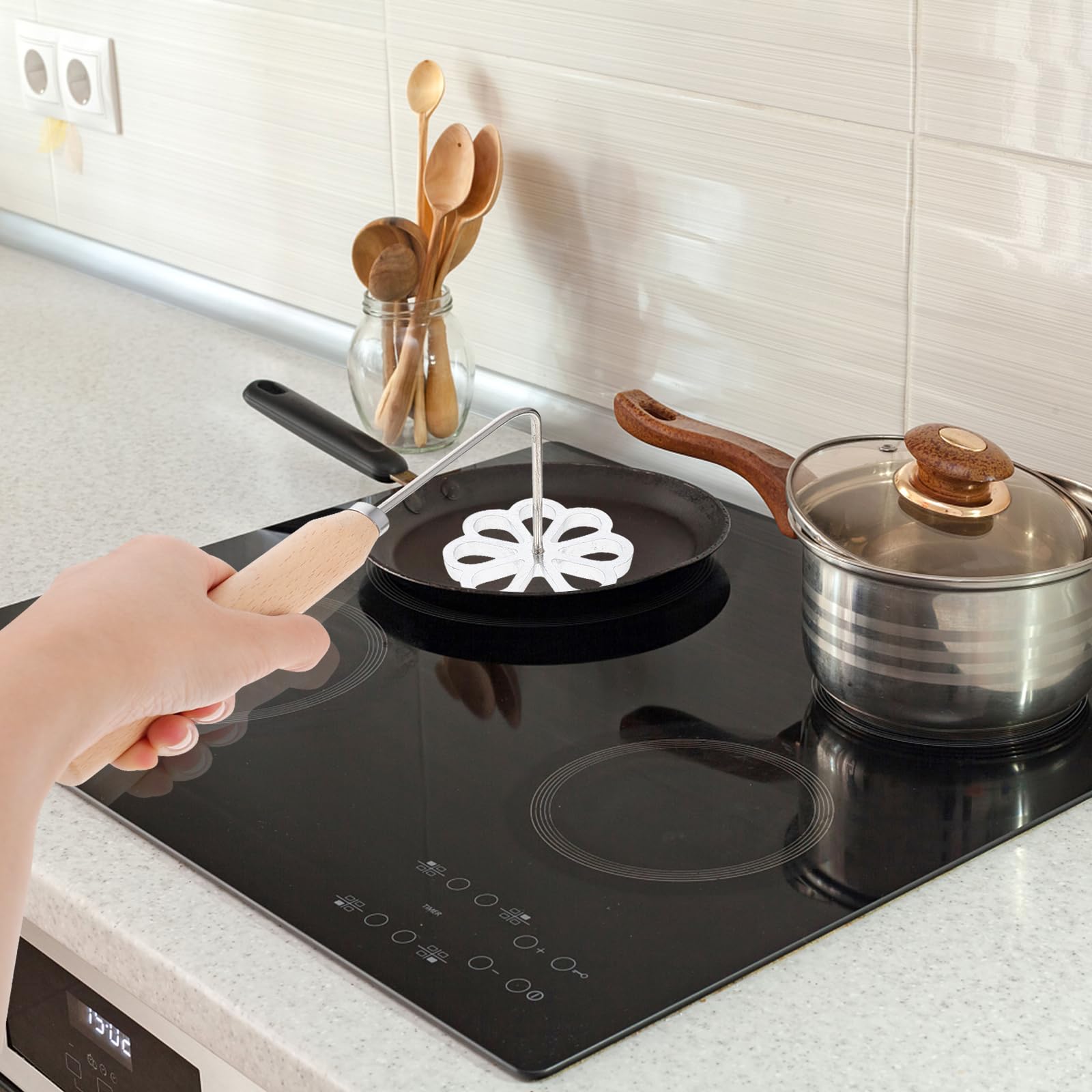 Tofficu Rosette Iron Set with Handle - Aluminum Alloy Waffle Mold & Bunuelos Maker Kit for Kitchen Baking - Perfect for Making Traditional Rosettes, Waffles, and Spanish Buñuelos at Home
