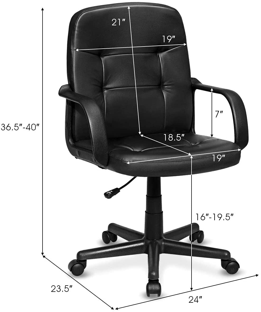 Premium PVC Leather Office Chair - Adjustable Height, Breathable Seat & Ergonomic Armrests - 360° Swivel with Smooth-Rolling Wheels - Perfect for Home Office, Gaming & Workspace (Black)