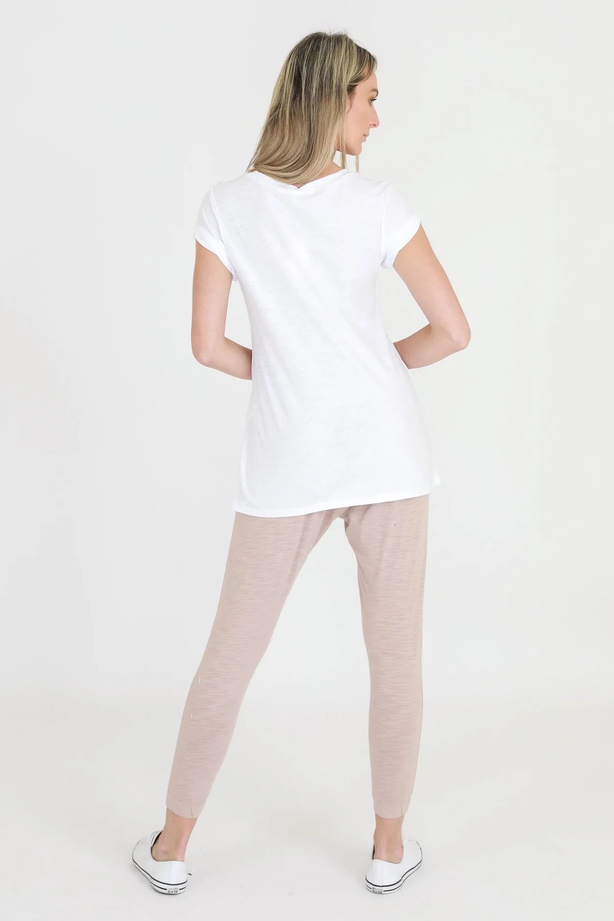 Kelly Rolled Sleeve Crew Neck T-Shirt - Soft Cotton Basic Tee for Women (White) | Casual Wear, Layering & Everyday Outfits