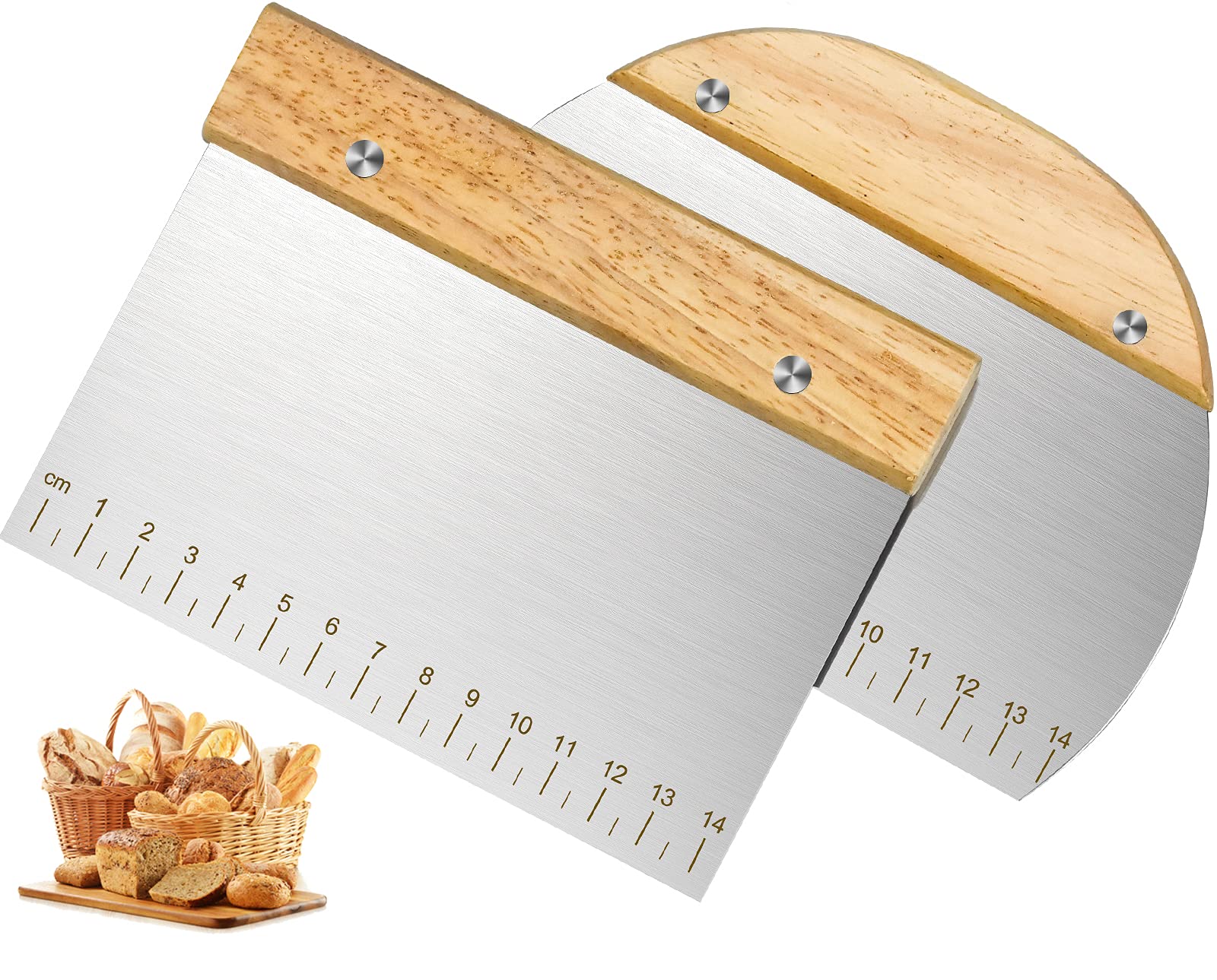 XPOOS 2 Slice Bread Cutter - Stainless Steel Cake Scraper with Ergonomic Wooden Handle for Baking, Pastry & Dough - Perfect for Professional Bakers & Home Chefs - Ideal for Slicing Cakes, Breads & Pastries