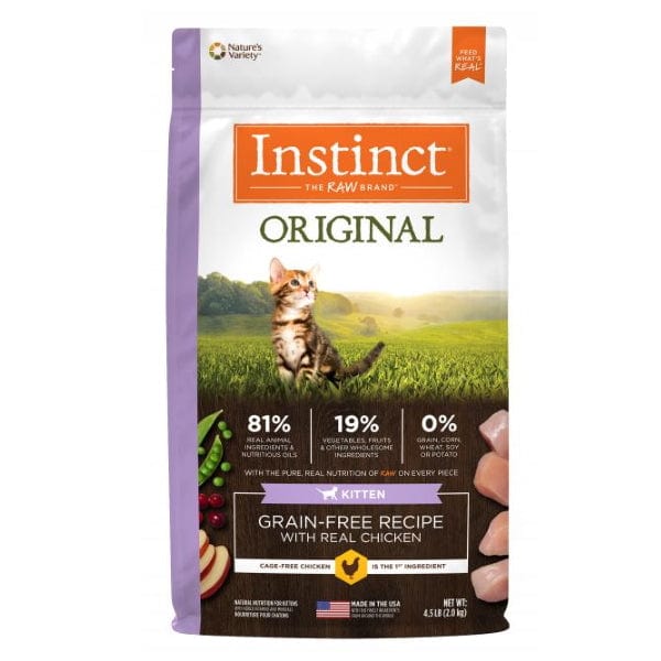 Instinct Original Grain-Free Dry Kitten Food with Real Chicken - 4.5lb Bag for Healthy Growth & Development | Perfect for Picky Eaters & Sensitive Stomachs