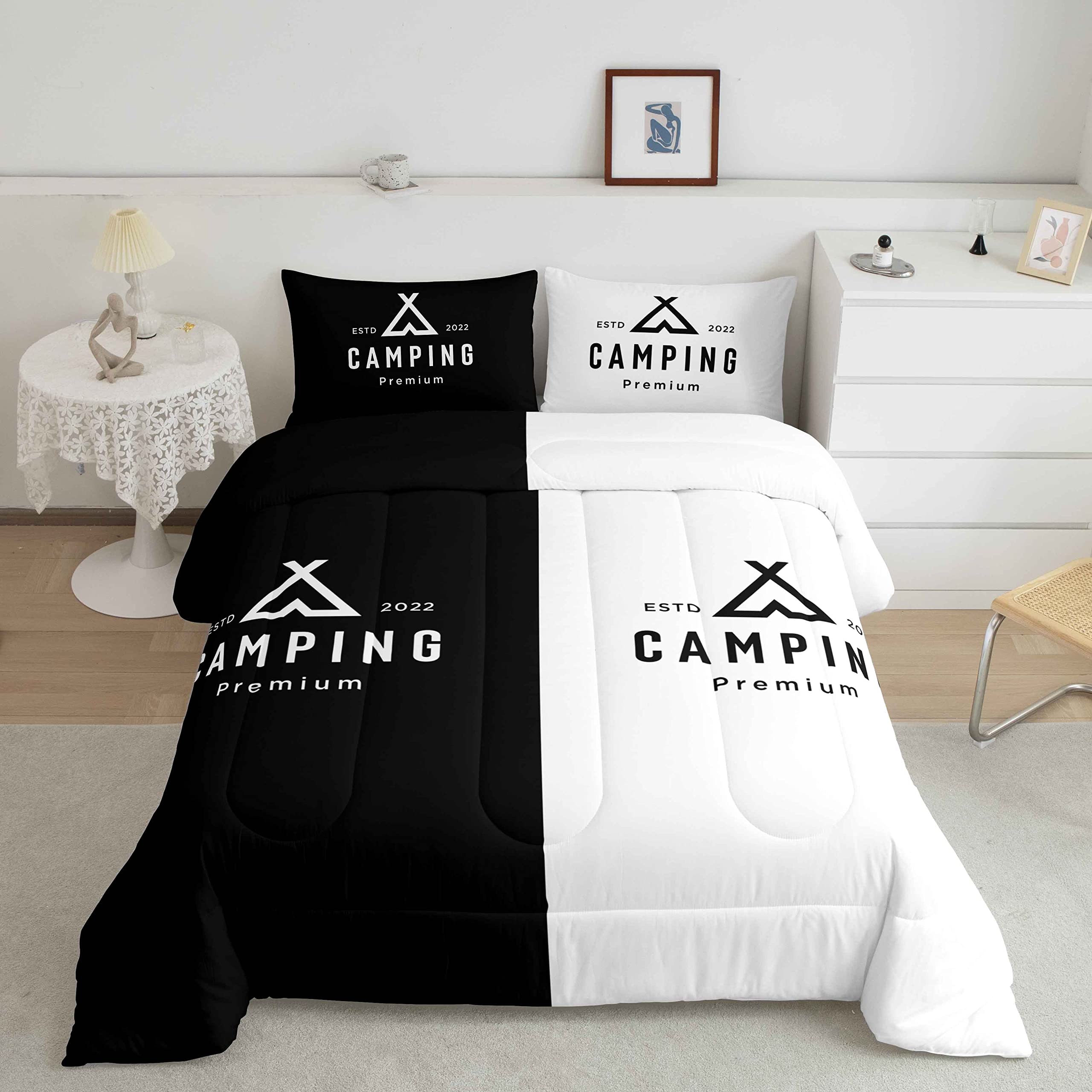 Feelyou Twin Size Camper Comforter Set - Happy Camping Bedding for Kids & Adults (1 Comforter + 1 Pillowcase) | Perfect for RV, Cabin & Outdoor Adventures