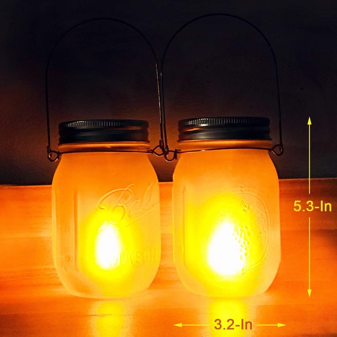 6-Pack Solar Mason Jar Lights with Amber Flame Flicker - Outdoor Hanging Lanterns for Garden, Patio & Wedding Decor - Includes Glass Jars & Hangers - Solar Powered Weatherproof Lighting for Backyard, Pathway & Party Decorations