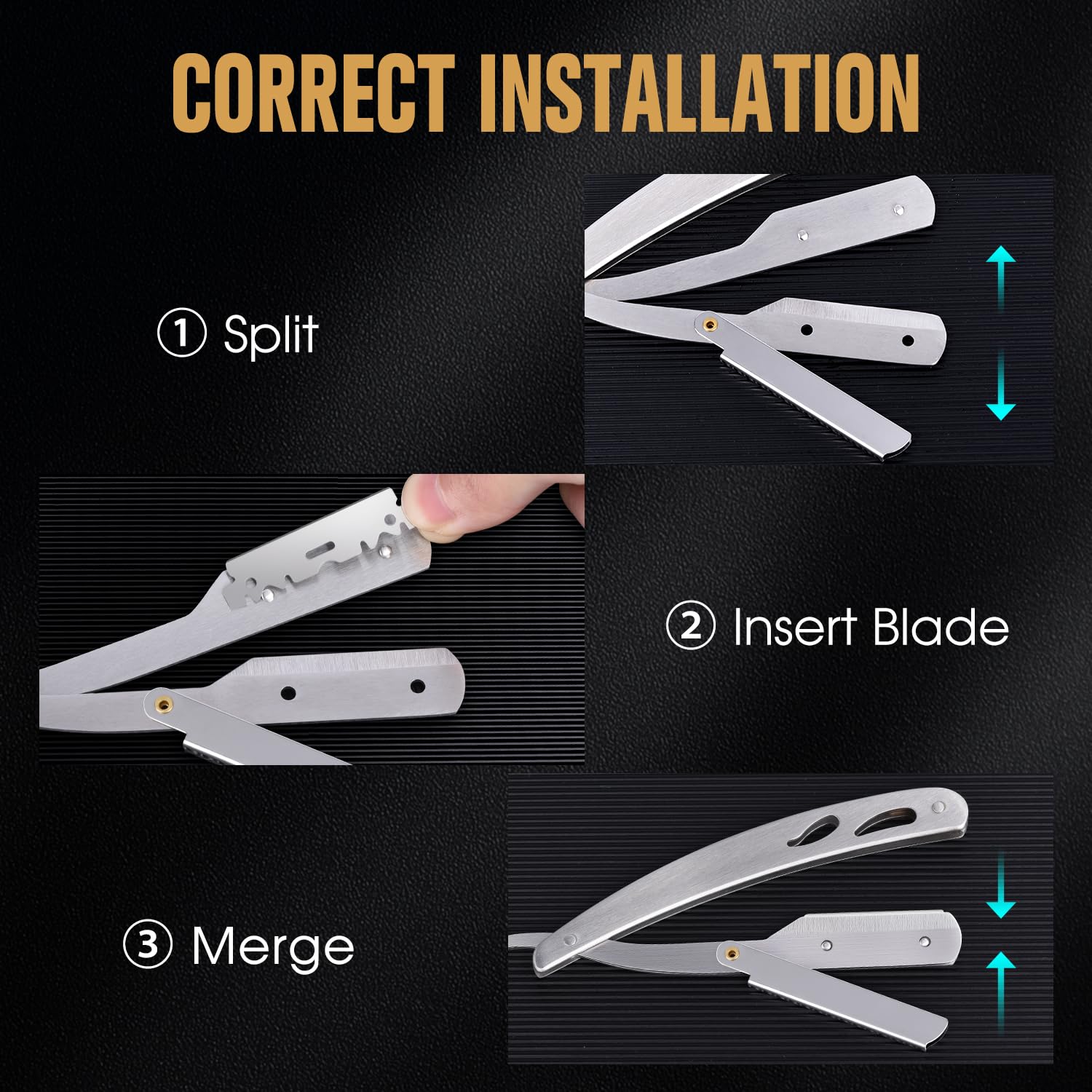 Professional Straight Razor Kit for Men - TSMADDTS Silver Straight Edge Razor with 20 Single Edge Blades, Scissors, Tweezers & Leather Holder - Perfect for Barber Shaving, Grooming & Beard Care