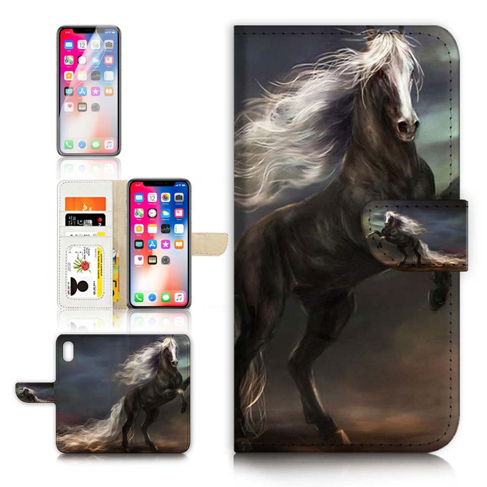Premium Flip Wallet Case with Screen Protector for iPhone Xs & iPhone X - A31070 Horse Design | Slim Protective Cover with Card Slots & Built-in Stand | Perfect for Daily Use, Travel & Business Meetings