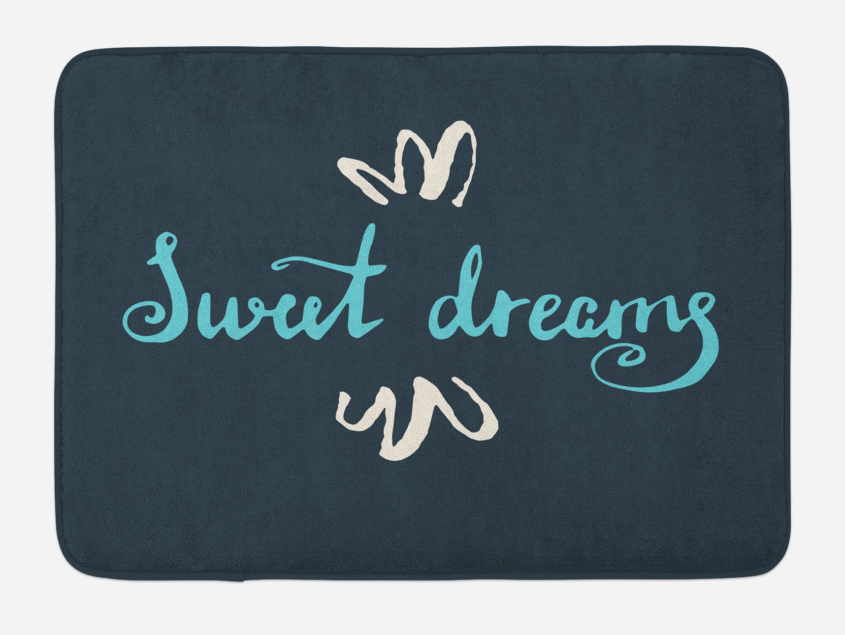 Ambesonne Non-Slip Bath Mat with Hand-Drawn Floral Lettering - 30.2 x 20 Inch Plush Bathroom Rug in Pale Blue & Dark Teal - Perfect for Modern Home Decor, Spa-Like Bathroom Experience