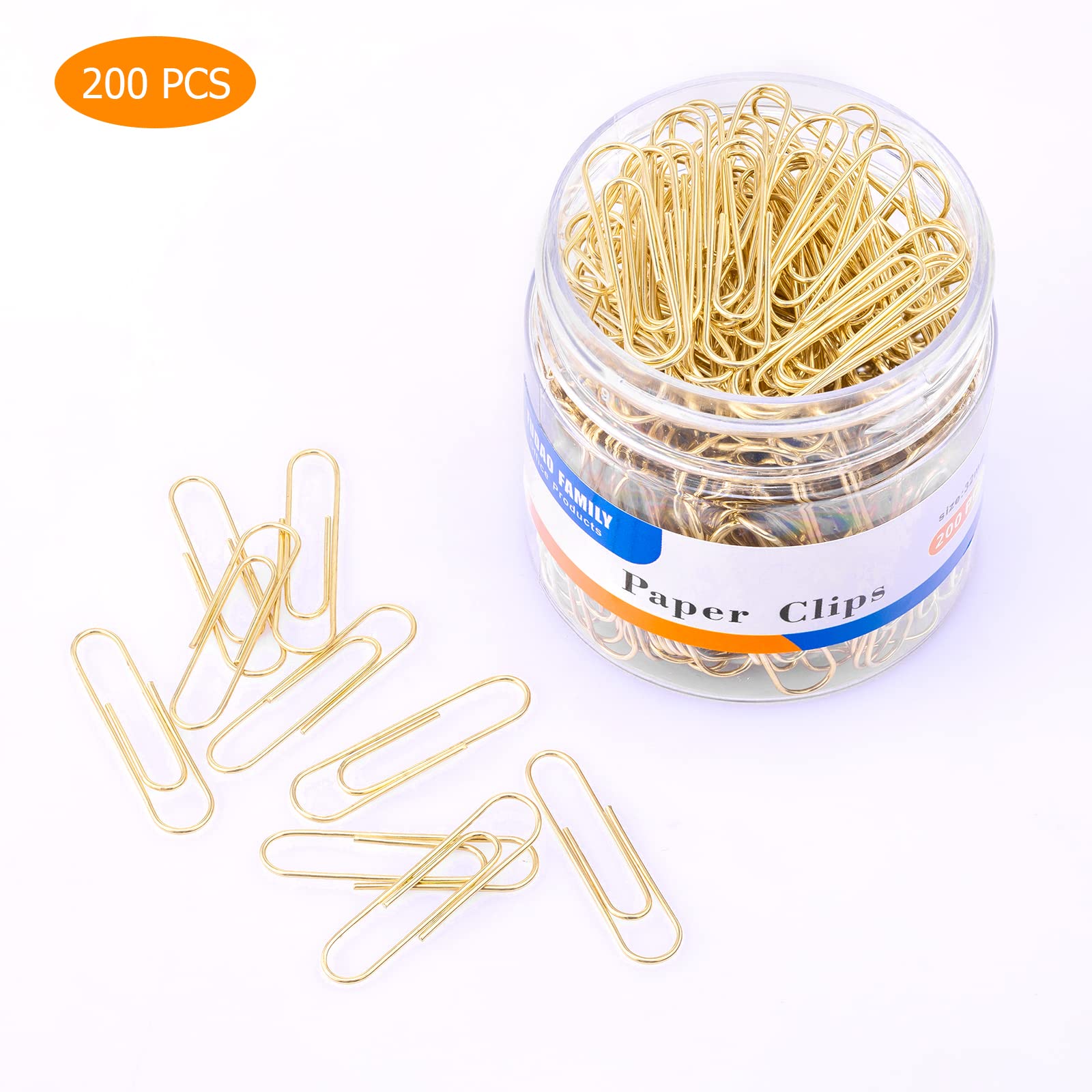 FUDAO FAMILY 200-Count Medium Gold Paper Clips, 1.3 Inch (32mm) Bulk Office Supplies for Organizing Documents, Files, Notes and School Projects