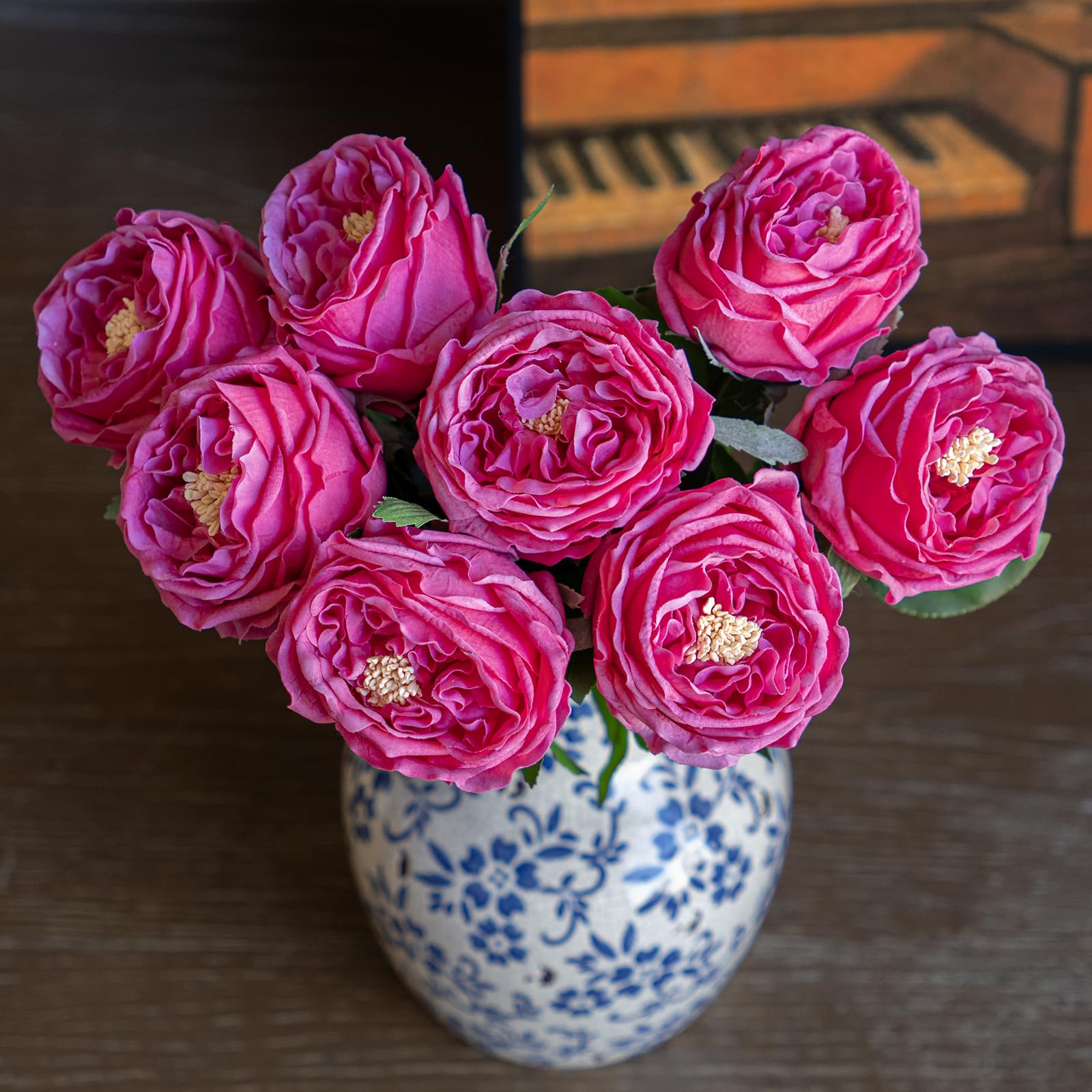 Real Touch Artificial Flowers - 4pcs Latex Fake Roses & Peonies for Home Decor, Living Room, Wedding, Party, Table Centerpiece (Vivid Pink, Rose Red) - Lifelike Fake Flowers for Decoration