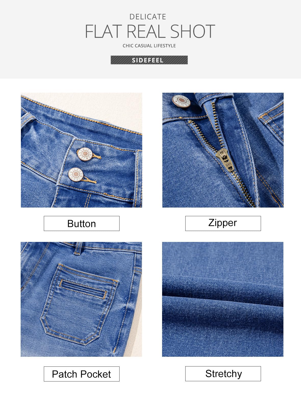 Sidefeel Women's High Waisted Wide Leg Jeans - Tummy Control Stretchy Denim Pants with Front Pockets & Zipper | Casual Comfort for Work, Travel & Everyday Wear
