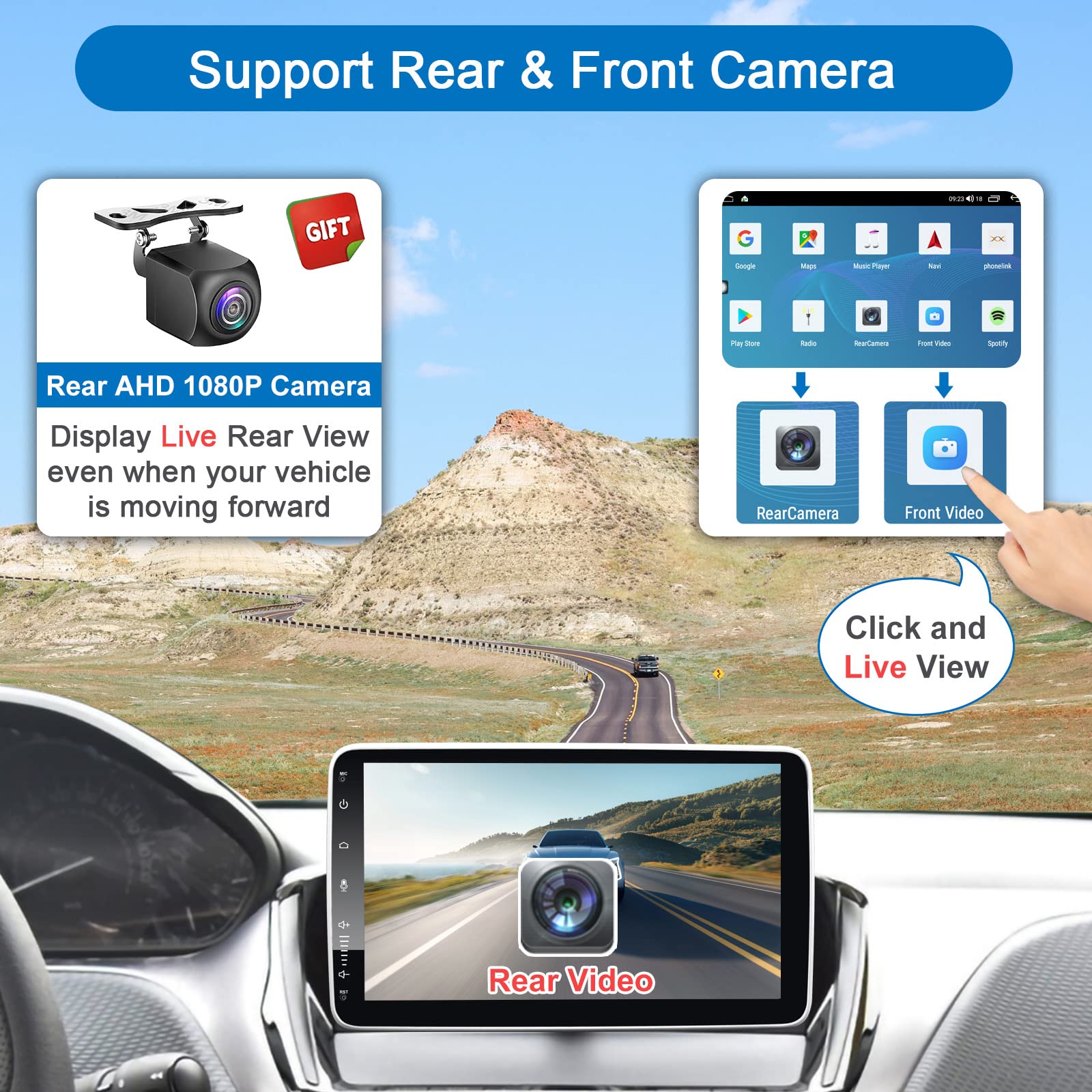10 Inch Single Din Android Car Stereo with Wireless CarPlay & Android Auto - 8-Core 2GB RAM 32GB ROM, Bluetooth, AM/FM, GPS, WiFi, Backup Camera - Perfect for Upgrading Your Car's Entertainment System & Navigation