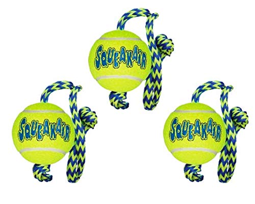 KONG SqueakAir Ball with Rope - Durable Interactive Dog Toy for Medium Dogs (3 Pack) - Perfect for Fetch, Chewing & Outdoor Playtime