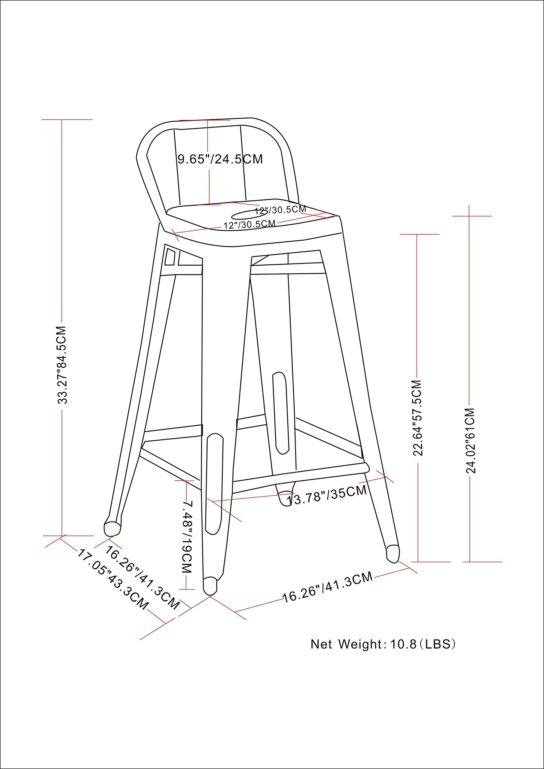 SIMPLIHOME Rayne 24-inch Metal Counter Height Bar Stools (Set of 4) - Orange Industrial Style Kitchen Island & Breakfast Nook Stools for Dining Room, Bar, and Home Decor
