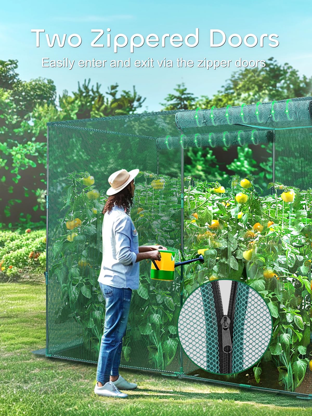 GROWNEER 4' x 8' Plant Protection Tent with Steel Frame - 2 Zippered Doors, 12 Ground Staples & Storage Bags | Durable Outdoor Crop Cage for Garden, Yard, Lawn | Perfect for Protecting Plants from Pests, Harsh Weather & Animals