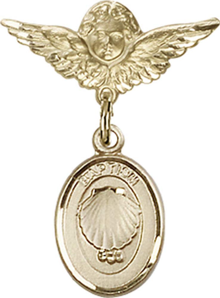 Gold Filled Baby Baptism Badge Pin with Angel Wings Charm - Handmade in USA | Perfect for Christening Gifts, Baby Showers & First Communion Keepsakes