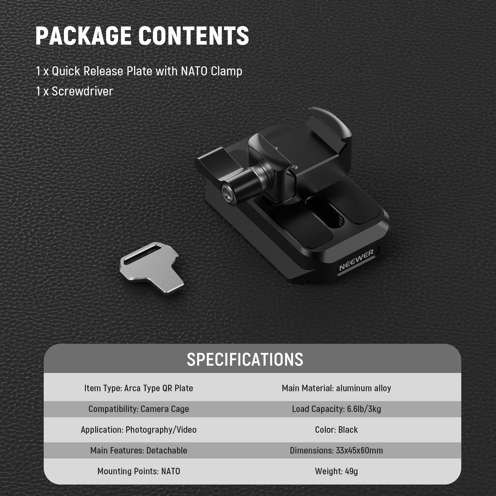 NEEWER CA129 NATO to Arca-Swiss Quick Release Plate Adapter - Compatible with RS Gimbal, Tripods & Camera Stabilizers - Perfect for Filmmaking, Vlogging & Professional Photography