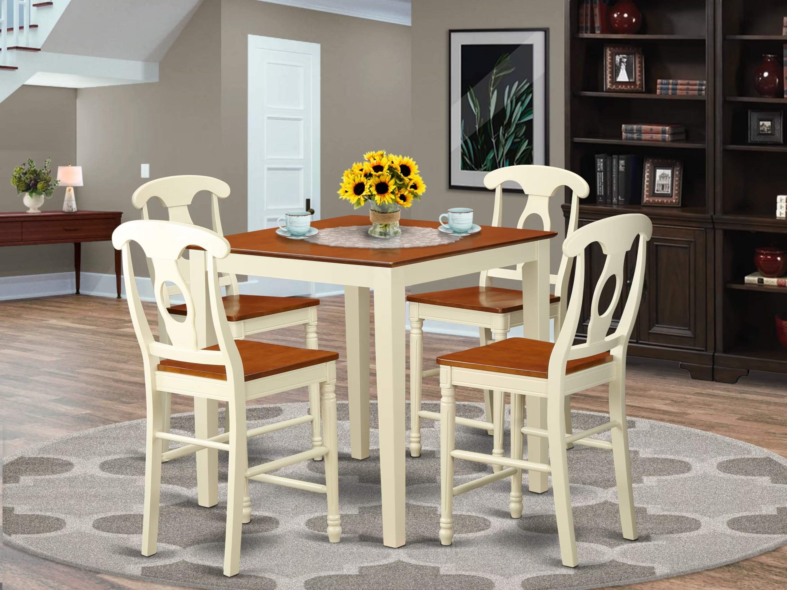 East West Furniture 5-Piece Kitchen Counter Set - 36x36 Inch Square Dining Table with 4 Chairs in Buttermilk & Cherry Finish | Perfect for Small Spaces, Breakfast Nooks & Cozy Dining Areas