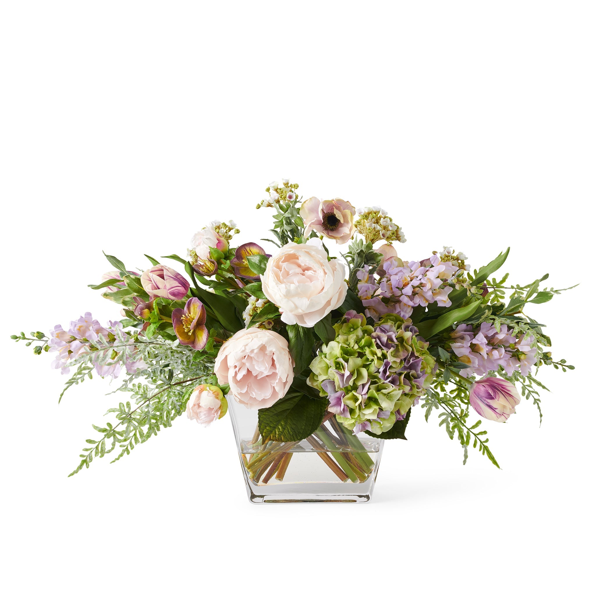 Fresh Mixed Peony and Hellebores Bouquet in Glass Vase - Perfect for Home Decor, Wedding Centerpieces & Gift Giving