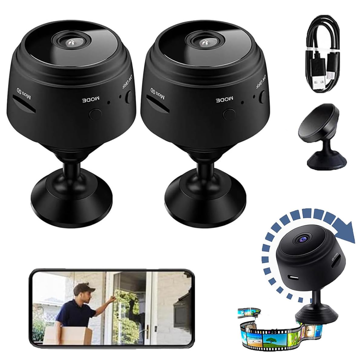 Camtrix Mini 1080p HD Wireless Magnetic Security Camera - 2 Pack with Night Vision, Motion Detection & App Control | Indoor/Outdoor Covert Surveillance for Home, Office, Baby Monitor & Pet Watching