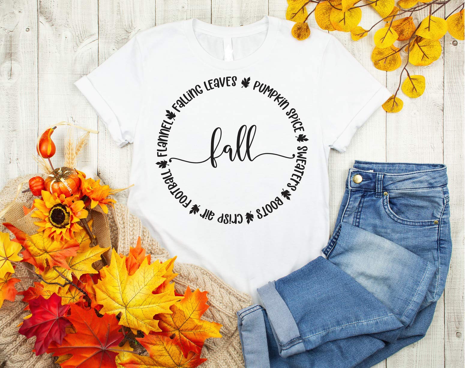 Women's Fall Shirt - Cozy Autumn Seasonal Long Sleeve T-Shirt with Pumpkin Spice & Falling Leaves Print | Perfect for Teachers, Thanksgiving, Halloween & Seasonal Decor