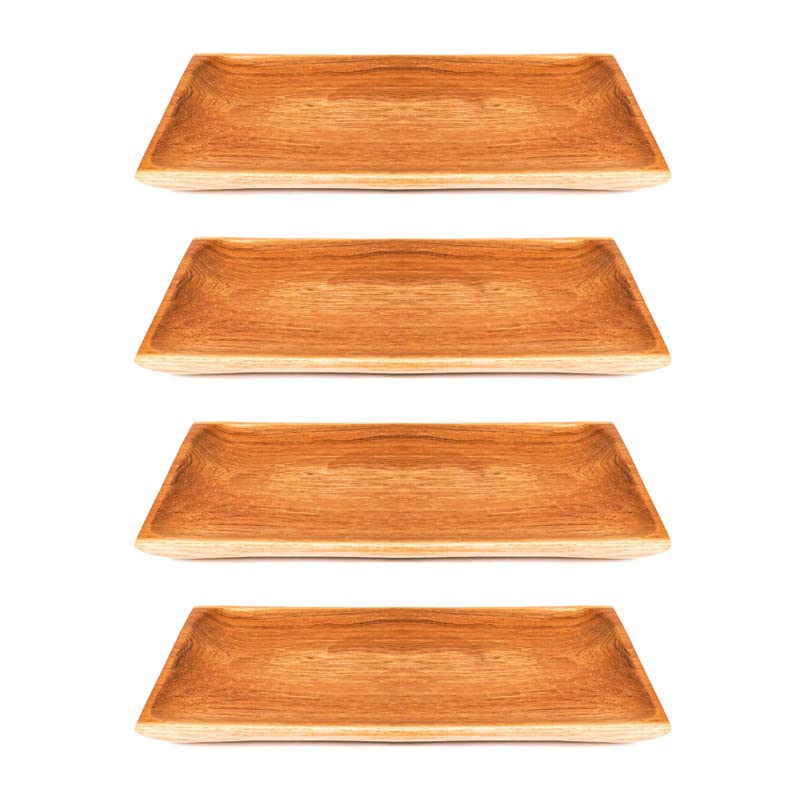 Premium Set of 4 Handcrafted Javanese Teak Wood Plates - 12