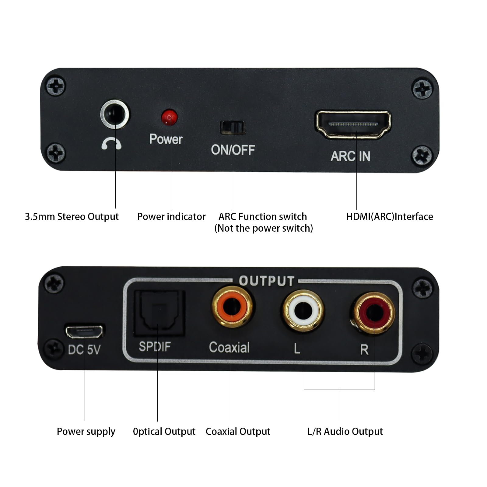 HDMI ARC Audio Converter 192KHz - Digital to Analog Audio Adapter with Optical/Coaxial/RCA/3.5mm Output for TV, Soundbar, Home Theater System | Perfect for Gaming, Movie Nights & Music Listening