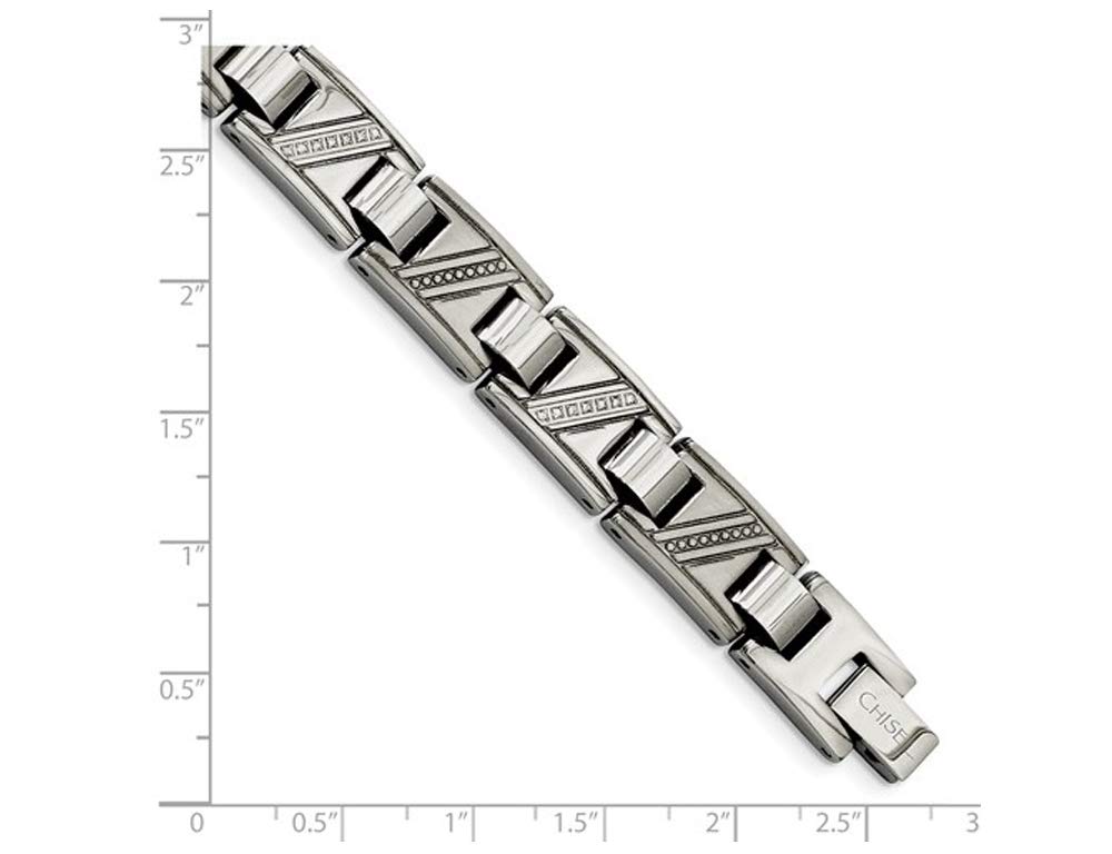 Men's Stainless Steel Bracelet with Accent Diamonds - 8.5