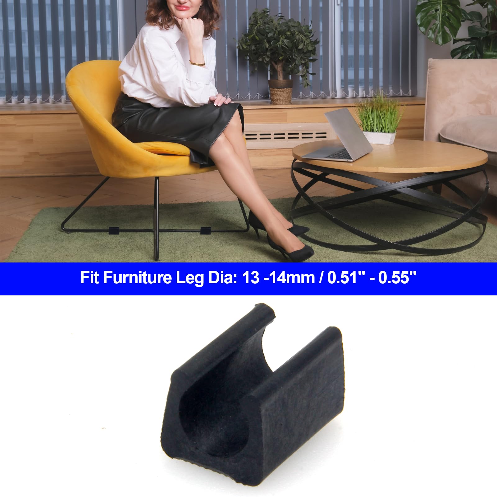 Non-Slip Black Plastic Furniture Leg Protectors - 30 Pack Rectangle Chair Foot Tips for 12-13mm Diameter Legs - Protect Floors & Reduce Noise for Home, Office, and Restaurant Furniture