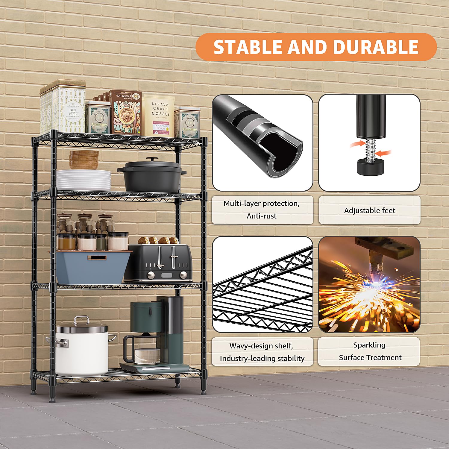 MZG 4-Tier Heavy Duty Metal Wire Shelving Unit - 1400 lbs Capacity, 15.8