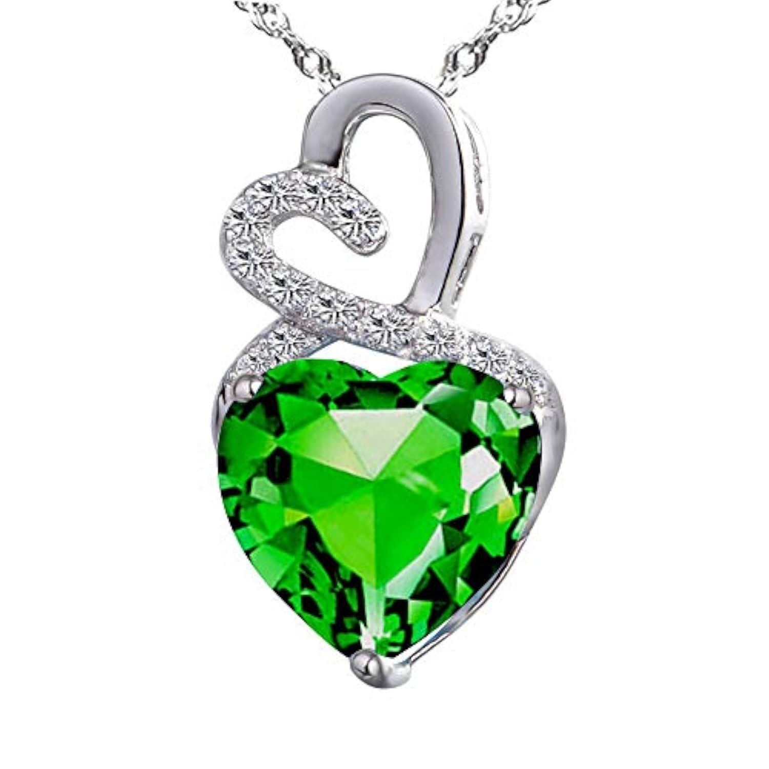 August Birthstone Necklace - 925 Sterling Silver Peridot & Diamond Accent Heart Pendant | Perfect Gift for August Birthdays, Anniversaries & Special Occasions