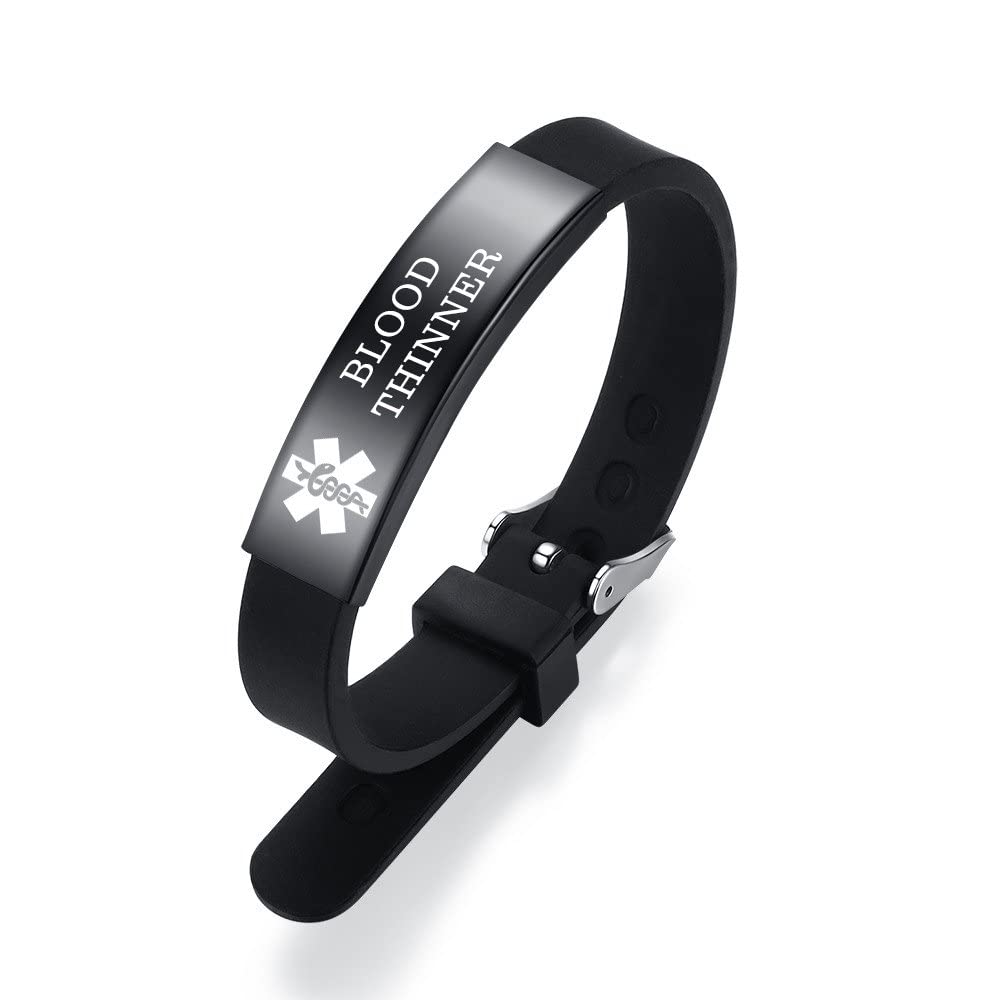 Adjustable Medical Alert Bracelet for Men & Women - Free Engraving, 8.5