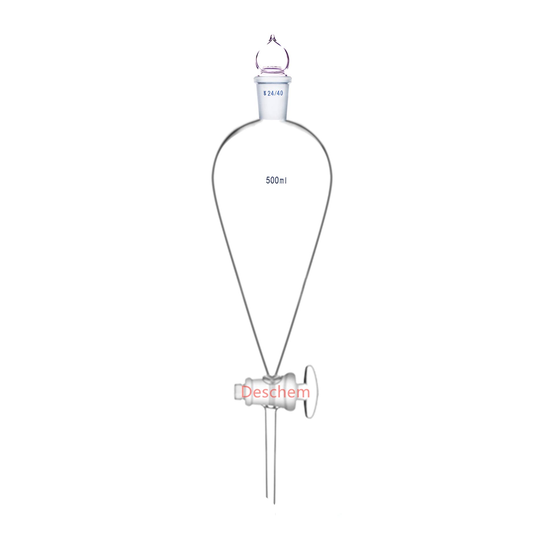 500ml 24/40 Glass Pyriform Separatory Funnel with Straight Drop Tube & Glass Stopcock - Ideal for Chemistry Labs, Essential Oil Extraction & Liquid Separation Experiments