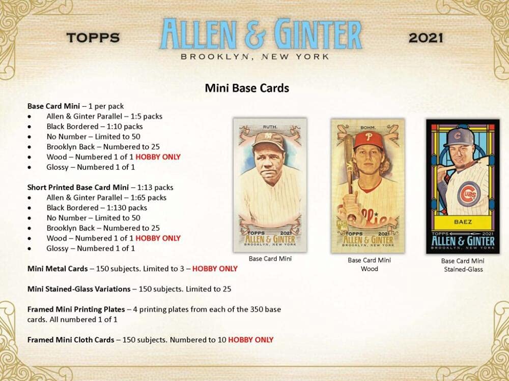 2021 Topps Allen & Ginter Baseball Hobby Box - 24 Packs (8 Cards Each) with 3 Guaranteed Hits - Collectible Trading Cards for Baseball Fans & Card Collectors - Perfect for Trading, Collecting, and Displaying