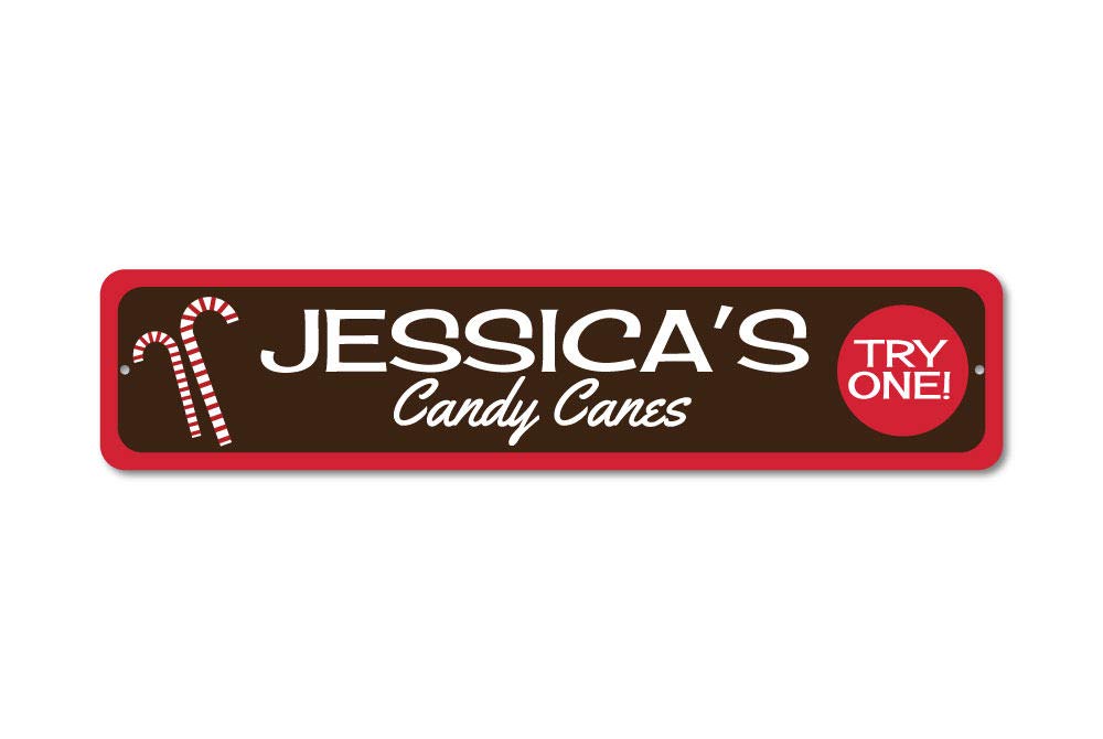 Custom Christmas Candy Canes Aluminum Sign - Personalized Holiday Decor with Name - 6