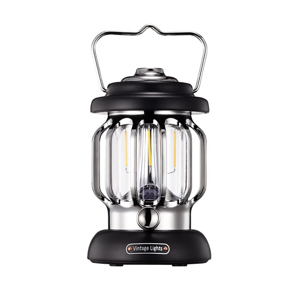 Rechargeable USB LED Camping Lantern - Retro Outdoor Hiking Tent Light with 4 Lighting Modes (Black/White) | Perfect for Camping, Hiking, Emergency Power Outages & Backyard Parties