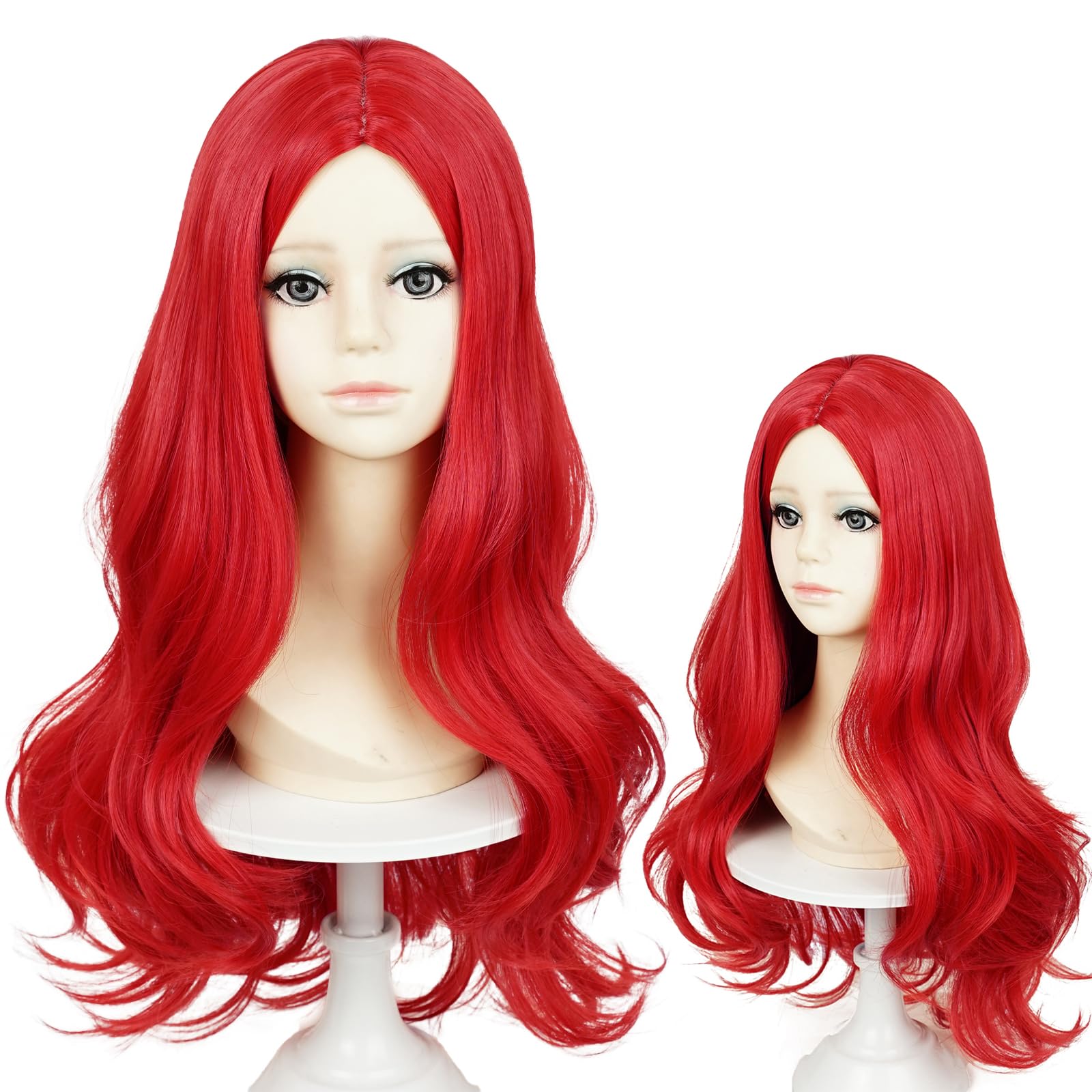 ProBeauty Long Red Mermaid Wig for Girls - Princess Wavy Costume Hair with Middle Part | Perfect for Halloween, Cosplay, Parties & Fantasy Dress-Up