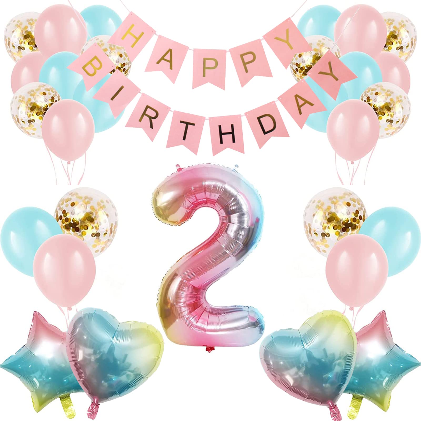 Apradas 2nd Birthday Decorations Set - Gradient Color Age 2 Balloons & Happy Birthday Banner for Baby Showers, Girls & Boys Birthday Parties | Perfect for Cake Smash Photos, First Birthday Celebrations & Toddler Milestone Decor